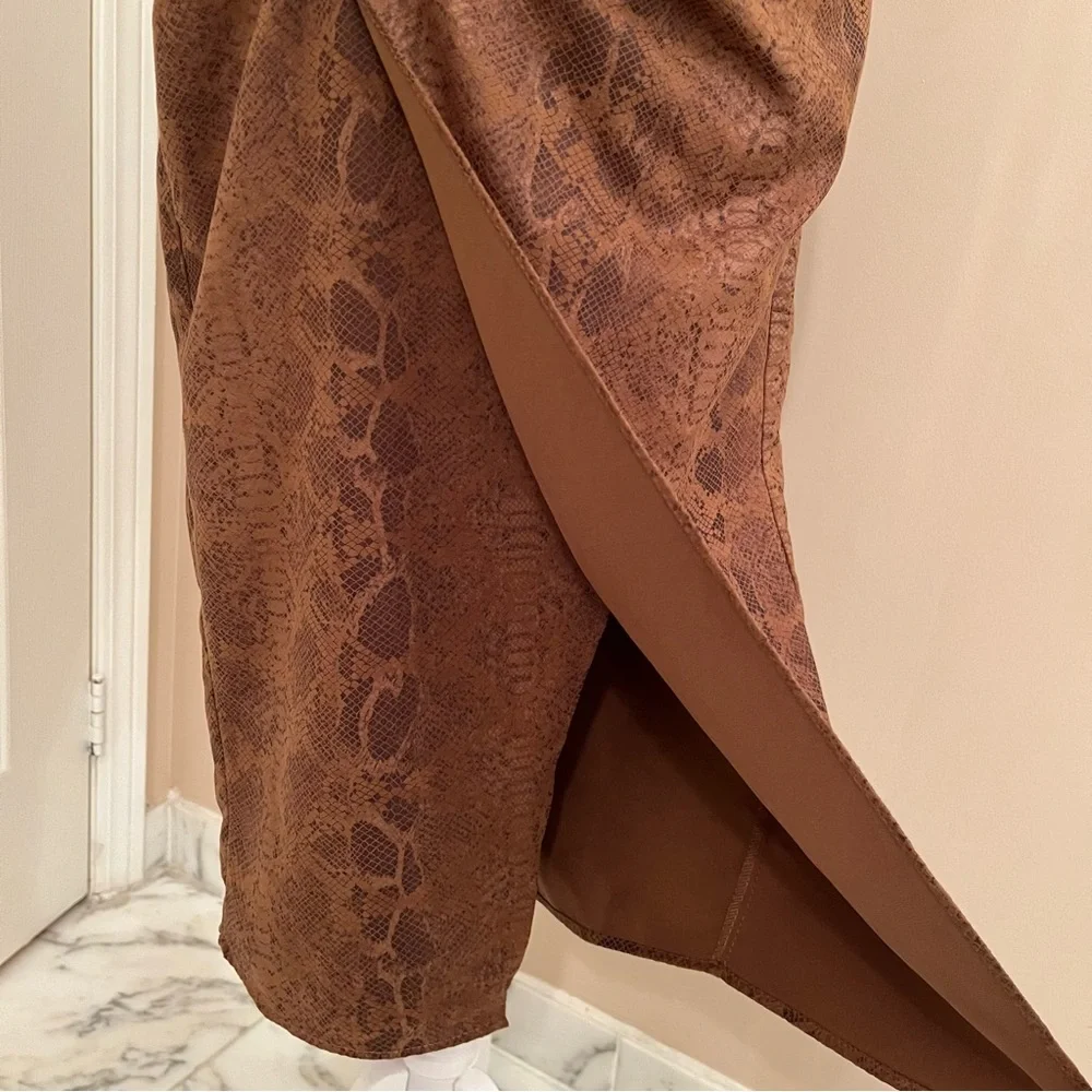 Zara Brown Snake Print Pencil Skirt Front Slit Size S - Picture 4 of 9